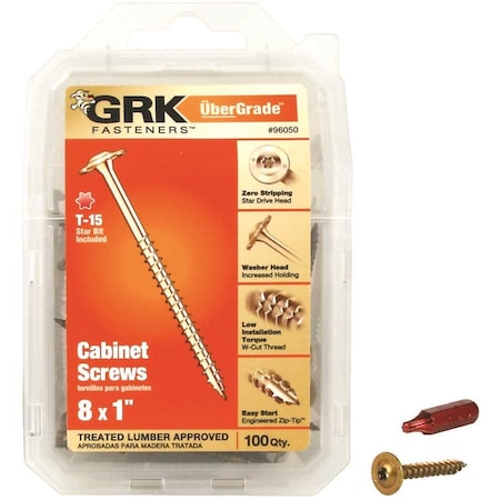 Grk Fasteners #8 x 1 in. Star Drive Flat Washer Head Cabinet Screw, 100PK 96050